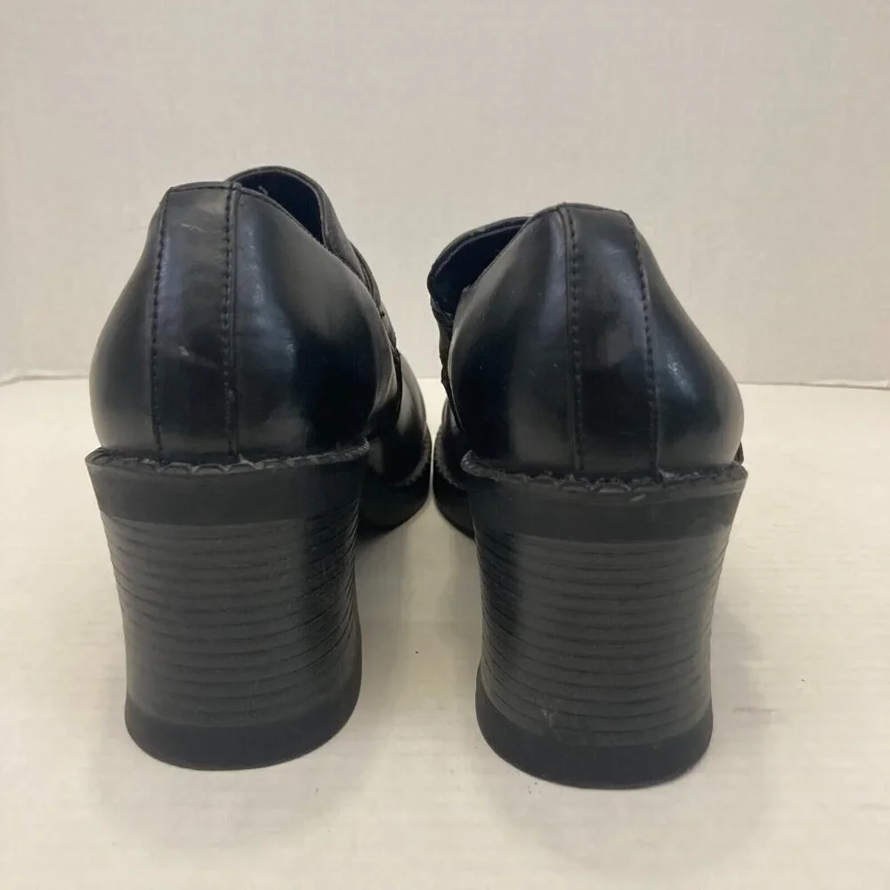 Vintage Chunky Heels Buckle Shoes Loafers Womens 9.5 Goth Punk Grunge Black‎ - Picture 15 of 16